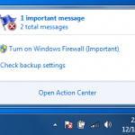 Windows 7 Action Center warning icon on the taskbar