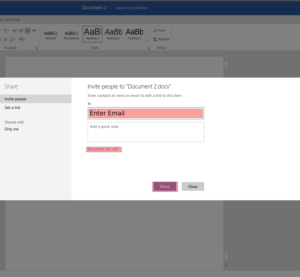 Office365 Co-Authoring feature sharing invitation